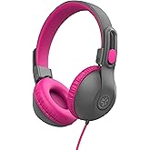 JLab JBuddies Studio 2 On-Ear Kids Wired Headphones, Grey/Pink, Toddler Headphones, Kid Safe, Studio Volume Safe, Volume Limiter, Folding, Adjustable, Noise Isolation, with Mic