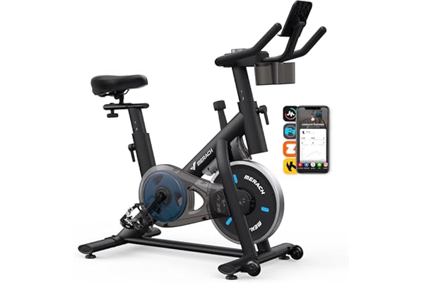 MERACH Exercise Bike, Brake Pad Stationary Bike with Exclusive App, Low Noise Indoor Cycling Bike with 300lbs Weight Capacity