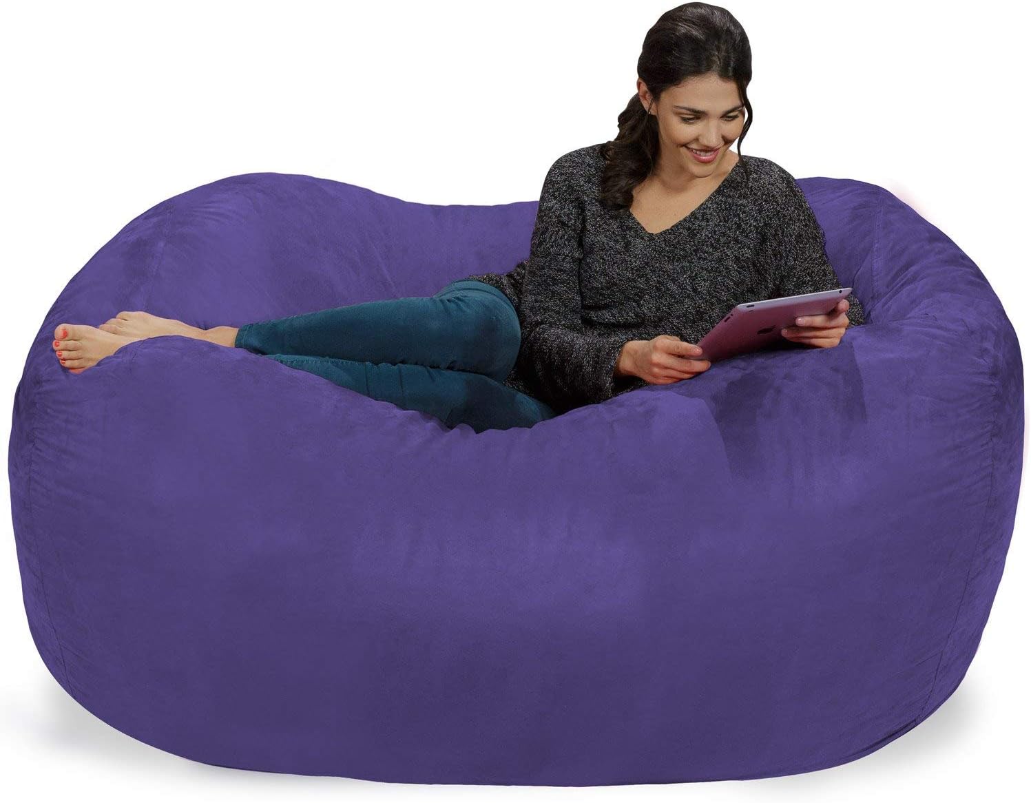 4 ft Bean Bag Chair Cover Only Large Washable Furniture Bean Bag Replacement Cover Without Bean Filling by Ink Craft Purple