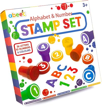 abeec Number Alphabet Stamps Set Self-Inking Kids Toddler Learning Craft Art 3+