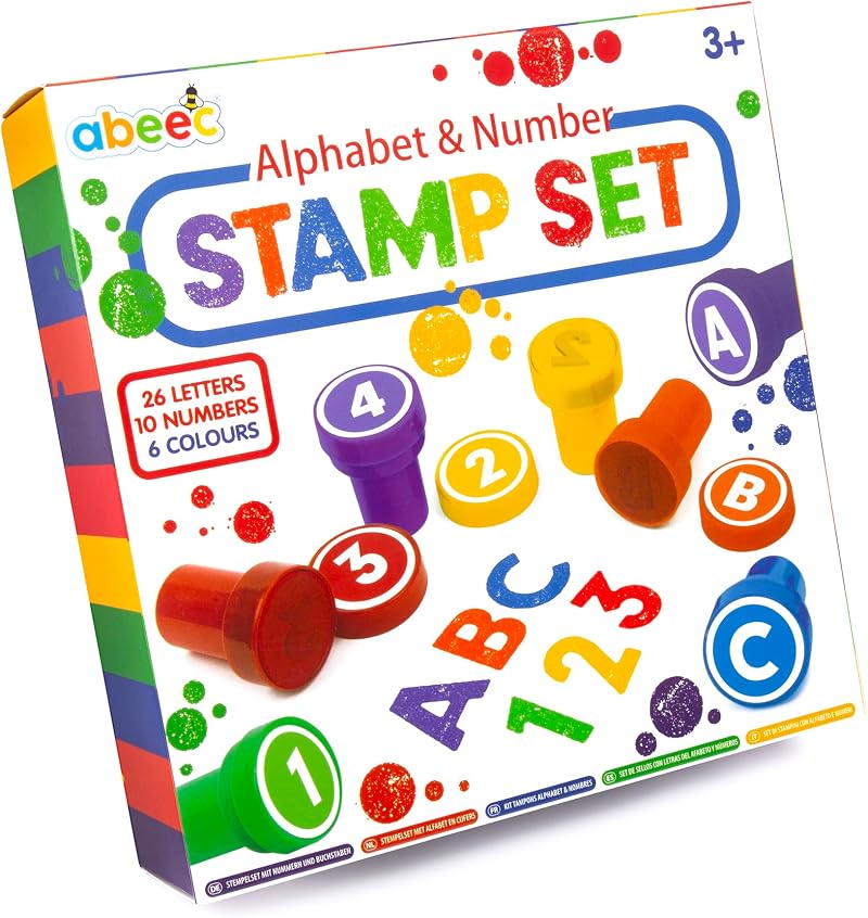 abeec Number Alphabet Stamps Set Self-Inking Kids Toddler Learning Craft Art 3+