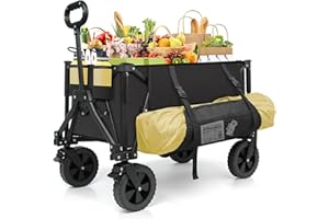 OUTLITT Wagons Carts Foldable Collapsible Wagon Utility Cart 300lbs 130L with Side Pocket and Brakes for Beach Garden Shopping Camping Sports