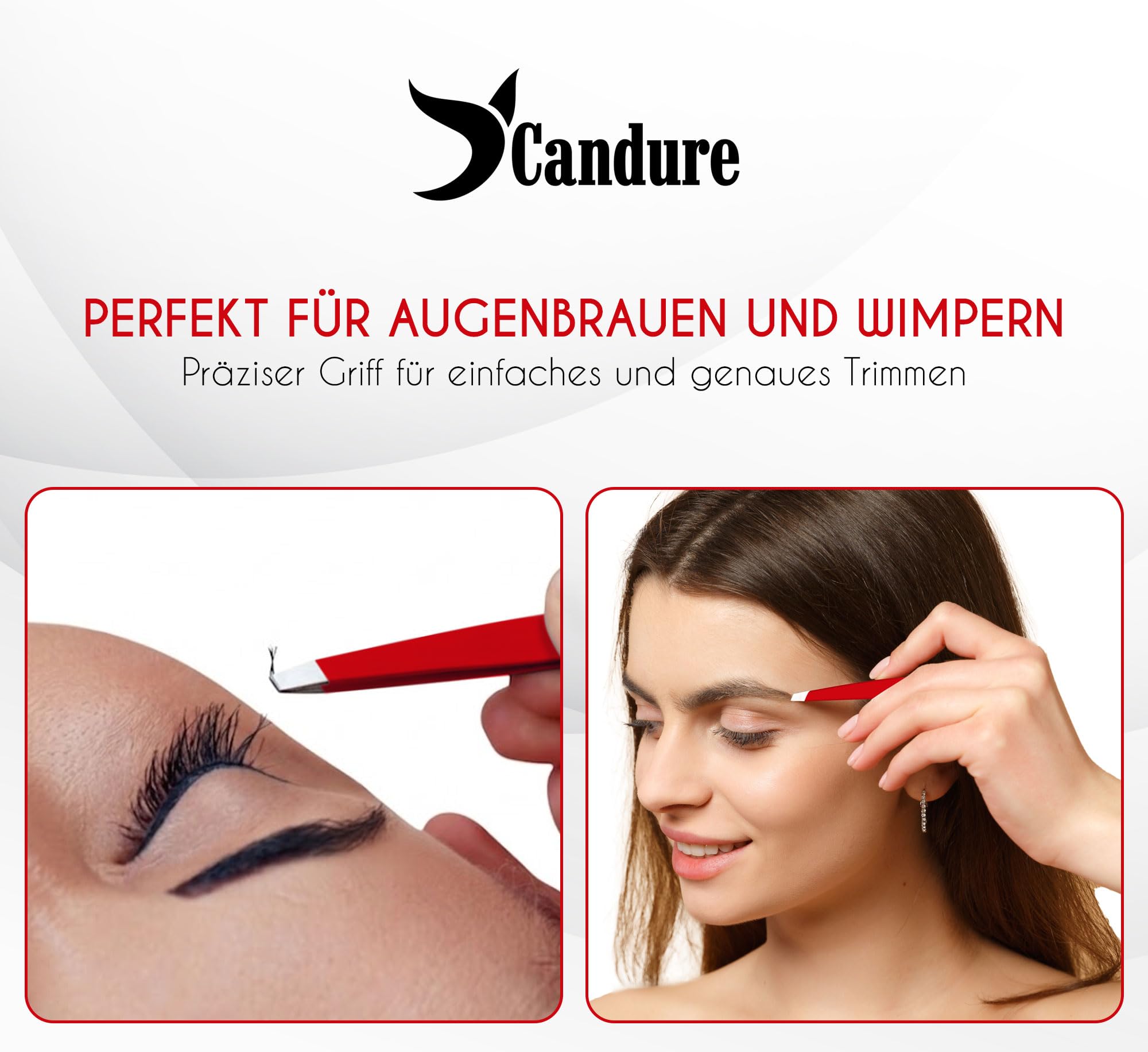 Candure Profi Schräg Pinzette für Herren & Damen – Präzisions Edelstahl Pinzetten zum Augenbrauen, Gesichts und Kinnhaare Zupfen, Eingewachsene Haare & Splitterentfernung mit Lederetui (Rot) 7