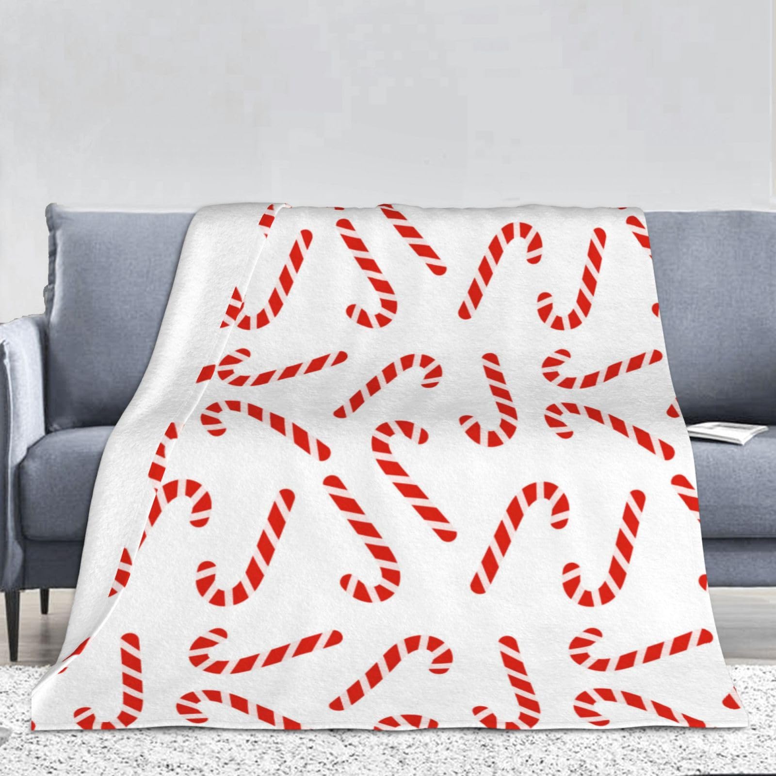 GOOESING Christmas Candy Cane Throw Blanket Soft and Warm Holiday Throw Blanket for Picnic Camping Travel Lightweight Fuzzy Cozy Blankets for Living Room Sofa Couch Bed 40" x 50"(101x127cm)