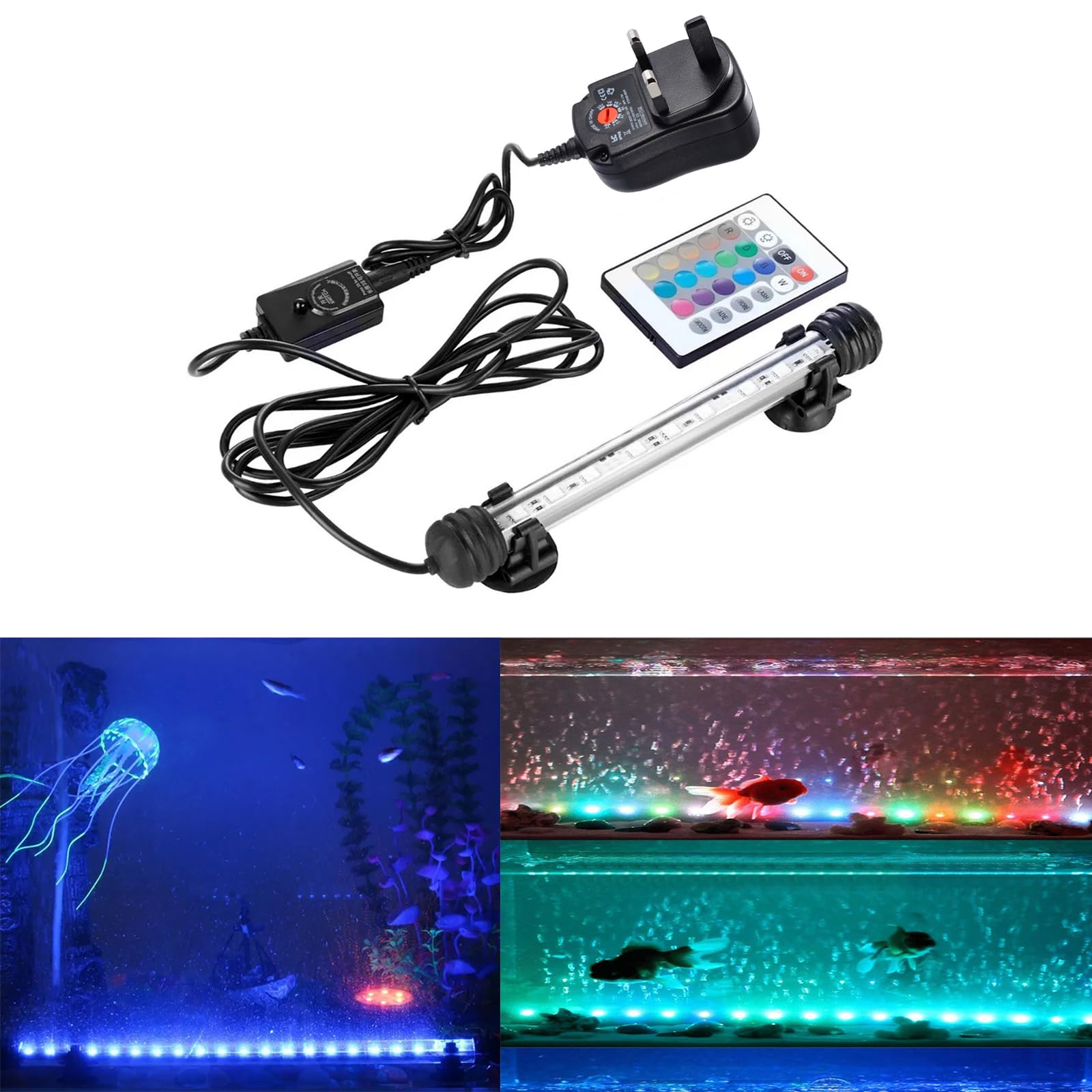 Yuehuamech Submersible LED Aquarium Light RGB Fish Tank Light Bar Stick with Remote Control Submersible LED Light Underwater Strip Light for Turtle Tank Reptile Tank Saltwater Freshwater