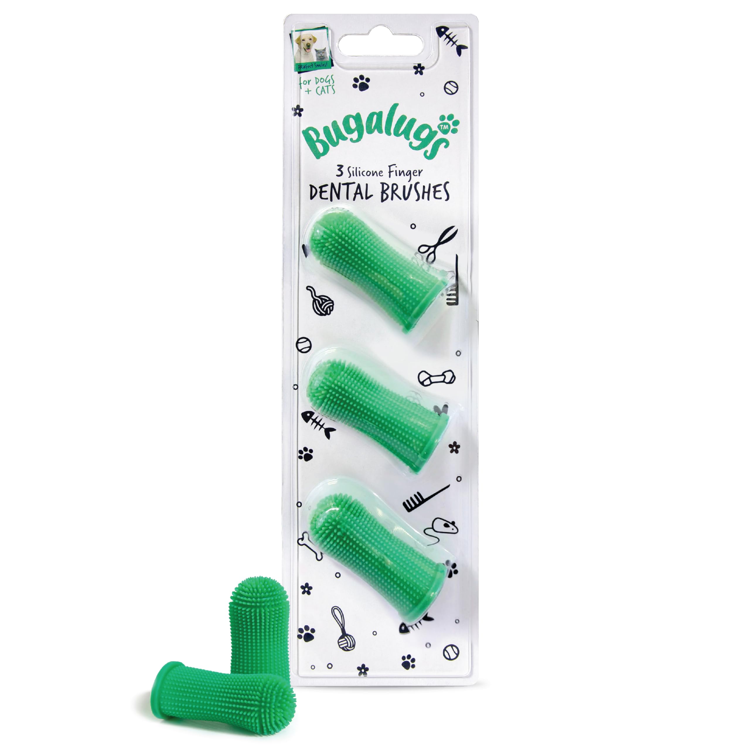 Bugalugs Dog Finger Toothbrush with 360 Degree Bristles- Teeth Cleaning Products Toothbrush & Cat Toothbrush Plaque Remover for Dogs use with Dog Toothpaste & Cat Toothpaste