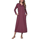 Marvmys Womens Cotton Nightgown Long Sleeve Button Up Sleep Shirts Full Length Henley Nightshirts V Neck Sleepwear S-3XL