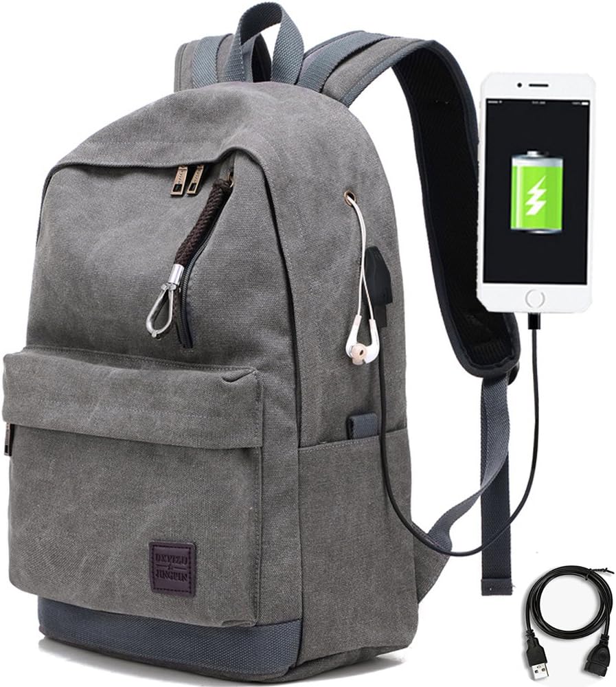 Backpack Trustbag Laptop Computer Notebook Backpacks with USB Charging and Headphone Port, USB Cable School Travel Business Wearproof Bag (grey)