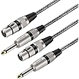 KINXIYU XLR Female to 1/4 Inch TS Cables 3 FT/2Pack, Nylong Braided XLR 3 Pin Female to 6.35mm TS Male Unbalanced Interconnect Wire Mic Cord for Dynamic Microphone (Pure Copper Conductors)