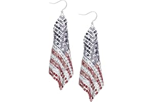 Madison Tyler Americana Collection 4th of July Dangle Drop Earrings for Women | Fashion Red Blue White Patriotic USA Cute Pave Rhinestone Star Post Earrings | American Independence Day Gifts