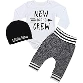 Fommy Newborn Baby Boy Clothes New to The Crew Letter Print Romper+ Pants+Hat 3PCS Outfit