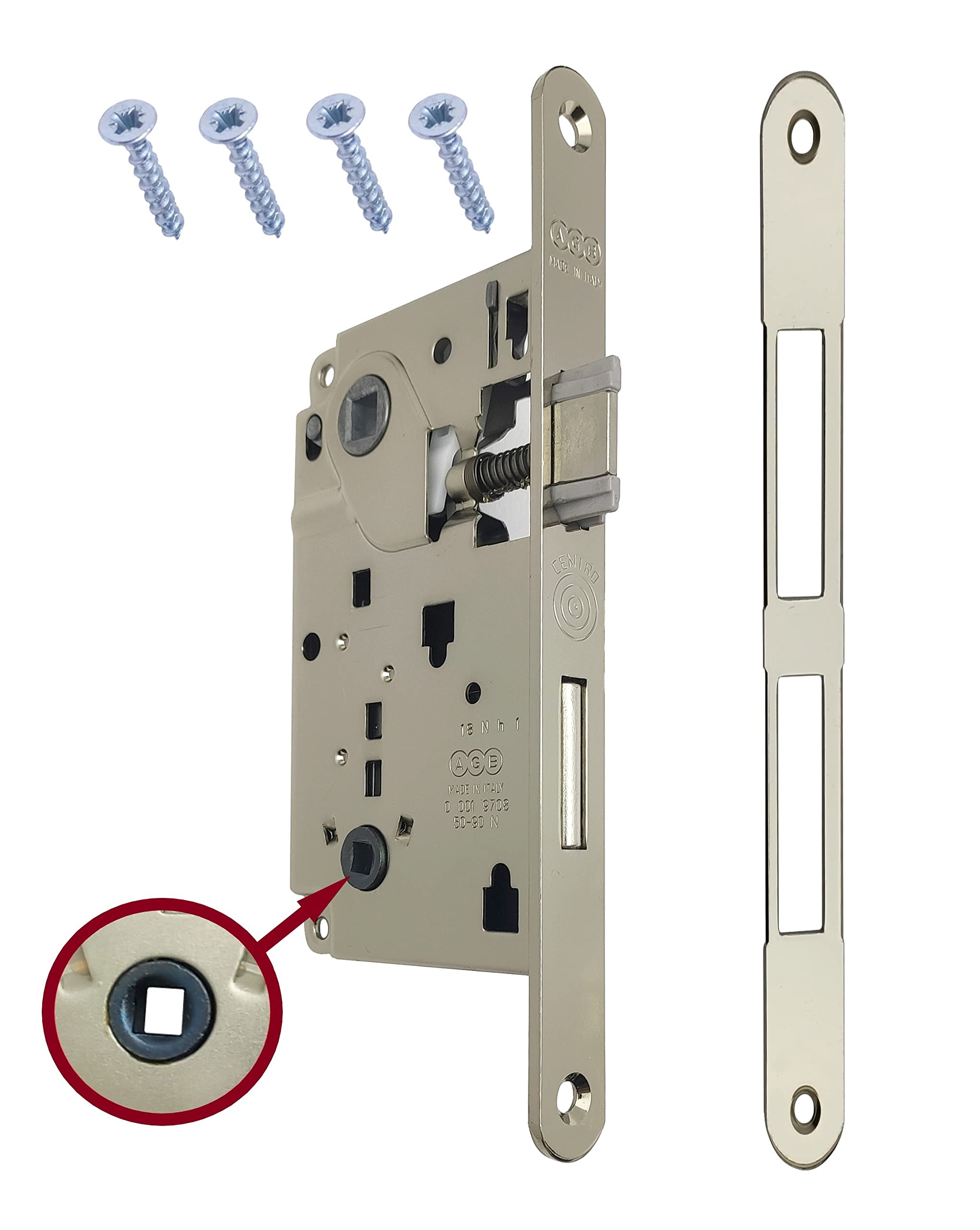 AGB Internal Door Lock Recessed for Bathroom WC series CENTRO (FRONT 18x196, ROCK AND CHAIN, POLISHED NICKED)