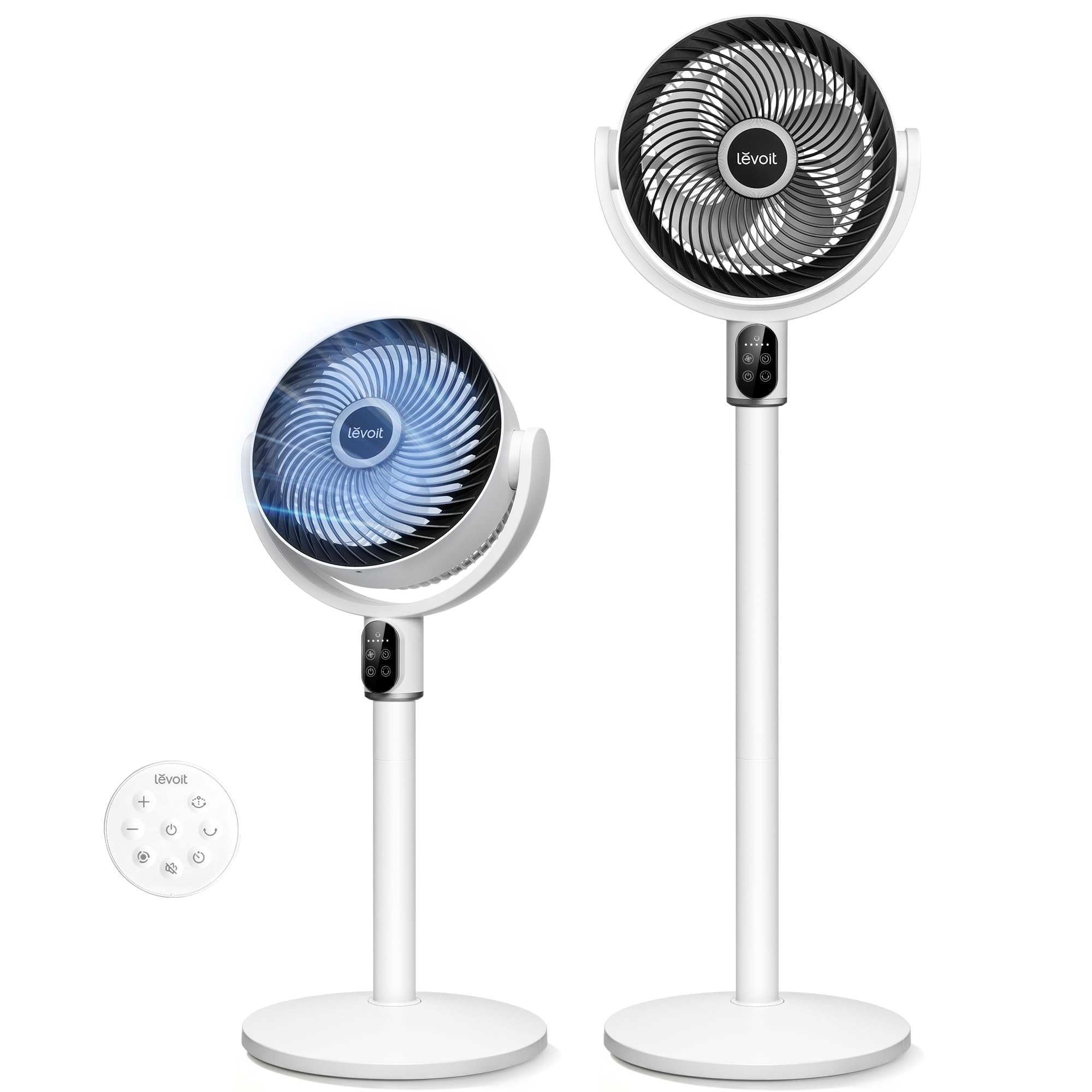 Levoit Standventilator mit DC Motor, 20dB leiser Ventilator, 1740m³/h Luftstrom, 24m Reichweite, 6,5m/s, 90°+90° Oszillation, 2 in 1 höhenverstellbar, 5 Stufen, 12 Std Timer, Wolkengrau, 97 cm