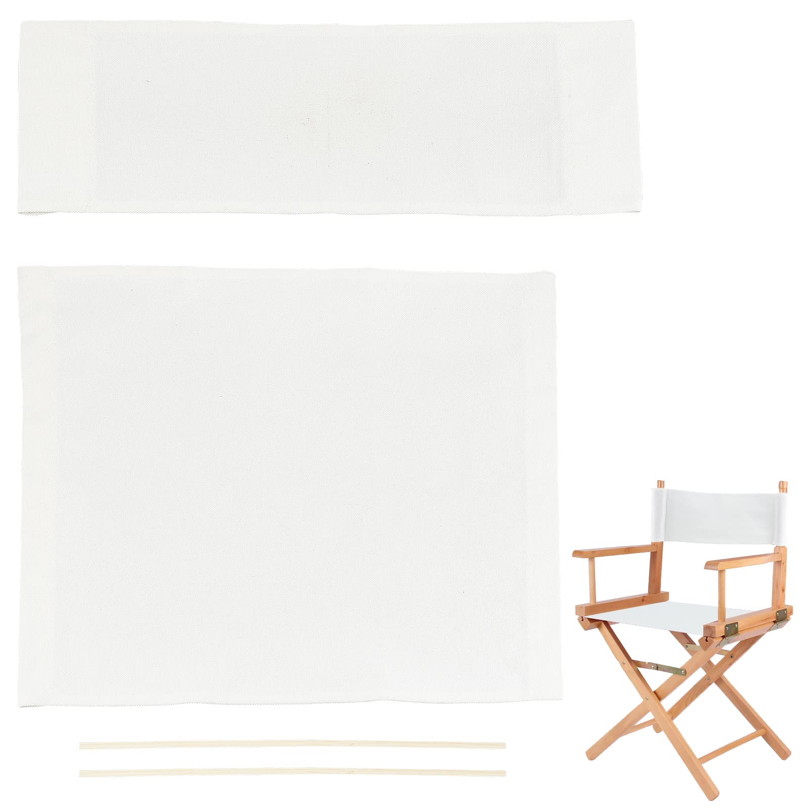 AHANDMAKER 1 Set Chair Replacement Canvas, White Casual Directors Chair Cover Kit Replacement Canvas Seat and Back with Wood Stick Easy to Clean for Director Makeup Chair, 47.5x38/52x16.5cm