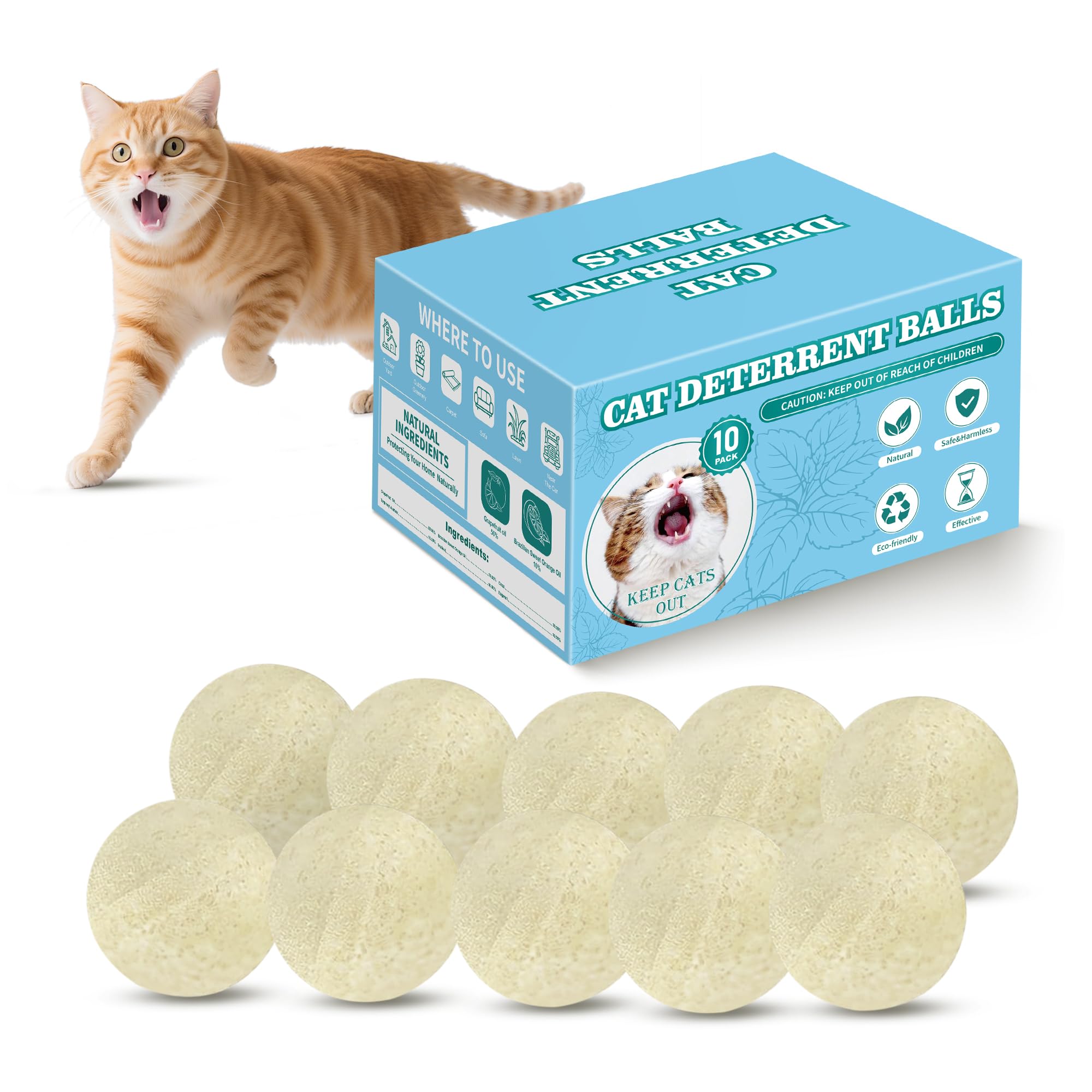 Photo 1 of 10Pack Cat Repellent Outdoor & Indoor: Natural Cat Deterrent Essential Oils Ball-Natural Extract Essential Oil, Anti Cat Scratch for Furniture, Keep Cats Off Yard Garden Lawn Plants Trash Can (10Pack)