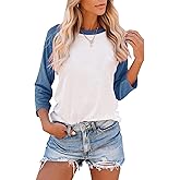 Bingerlily Women's Casual T-Shirts 3/4 Sleeve Color Block Cute Tops Comfy Blouses