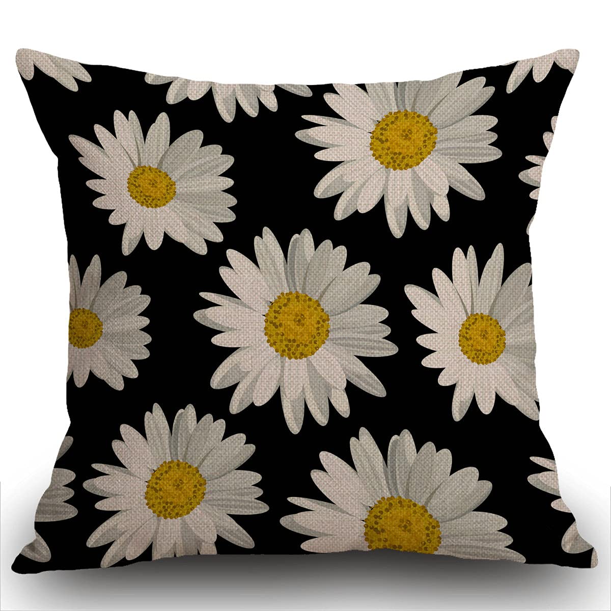 Smooffly White Daisies Cushion Cover Outdoor Furniture Decorative Linen Square Double Sided Printing Pillow Cover for Home Office Sofa Couch Car Garden 45 x 45cm 18 x 18 inches