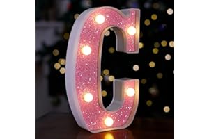 TRONSBOO LED Letter Lights Pink Glitter Marquee Letters Light Up Alphabet Letters Sign Battery Powered for Home Party Decoration Night Bar Wedding Birthday Holiday Lamp Girls Room Decor - Letter C