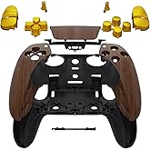 eXtremeRate Full Set Shell with Buttons Touchpad Cover Compatible with ps5 Edge Controller, Wood Grain & Black Replacement Decorative Trim Shell Front Back Plates Compatible with ps5 Edge Controller
