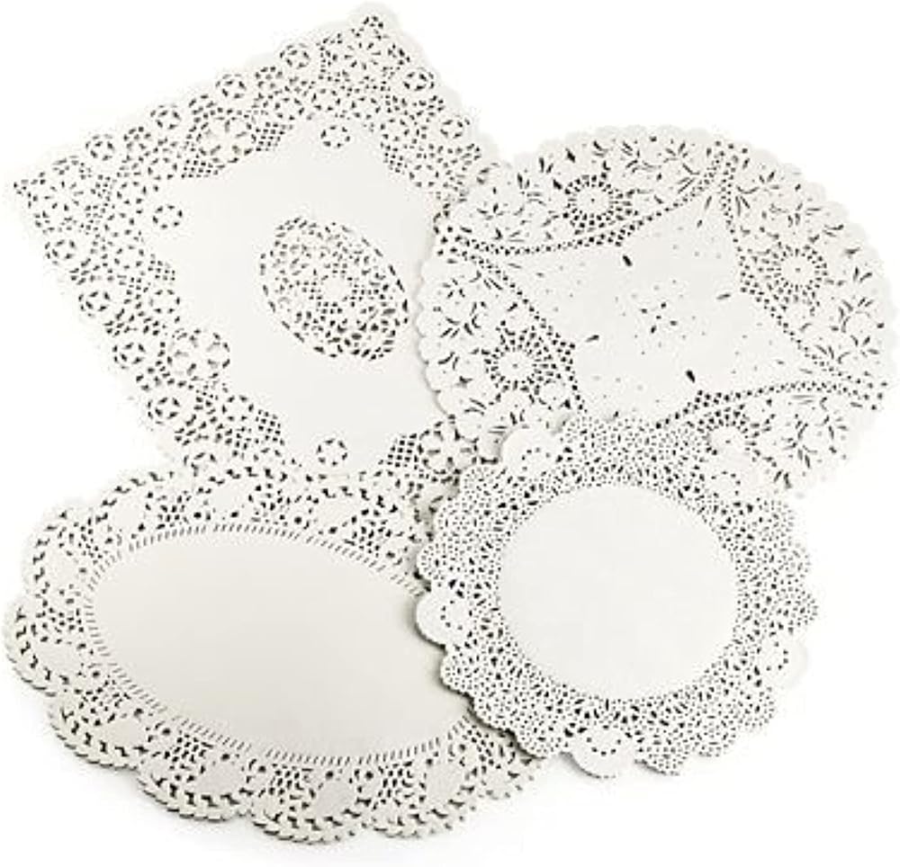 Lakeland 80 Assorted Cream Paper Doilies 4 Designs Oval Round Rectangular