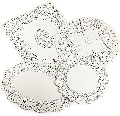Lakeland 80 Assorted Cream Paper Doilies 4 Designs Oval Round Rectangular