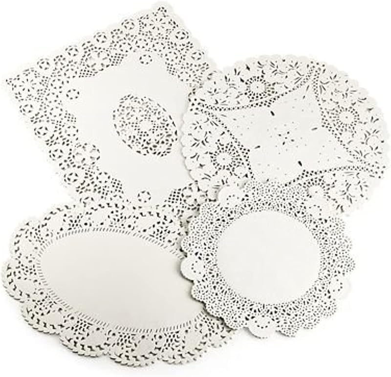 Lakeland 80 Assorted Cream Paper Doilies 4 Designs Oval Round Rectangular