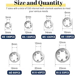 Vifmy 530PCS Internal Tooth Star Lock Washers, M3