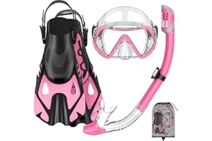 FORSHINE Snorkeling Gear Set for Adults – Dry Top Snorkel Set, Panoramic Anti-Fog Mask, Adjustable Swim Fins – Travel Diving Kit with Storage Bag