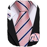 Barry.Wang Man Stripe Ties Set Silk Woven Pocket Square Necktie Cufflinks Formal Party Business