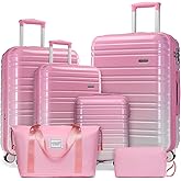 LARVENDER Luggage Sets 6 Piece, Expandable PC+ABS Hardside Multicolor Suitcase Sets with TSA Lock Double Spinner Wheels, Peach Sparkling