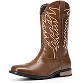 Bruno Marc Cowboy Boots for Men, Slip on Western Boots with Chic Embroidered Durable Short Retro Country Square Toe Boot