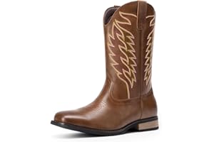 Bruno Marc Cowboy Boots for Men, Slip on Western Boots with Chic Embroidered Durable Short Retro Country Square Toe Boot