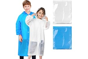 BFONS 2 Pcs Rain Ponchos for Kids Reusable, EVA Raincoats for Boys Girls with Hood and Sleeves, Waterproof Rain Coats Perfect for Camping, Hiking and Travel Outdoor Accessories Blue White