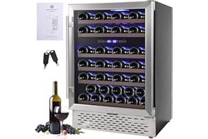Aprafie 24" Wine Cooler, 51 Bottle Dual Zone Built-in or Freestanding Refrigerator with Quiet Compressor, 40°F-65°F Under Counter Fridge for Home Bedroom