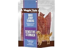 Waggin' Train Duck Jerky Dog Treats for Dogs with Sensitive Stomachs, Made with 100% Real Duck Breasts, Three All-Natural Ingredients, High Protein Dog Treat, Easily Digestible for Dogs, 12 oz. Pouch
