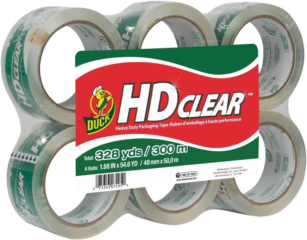 Duck HD Clear Heavy Duty Packing Tape Refill, 6 Rolls, 1.88 Inch x 54.6 Yard, (441962) : Packing Tape : Office Products
