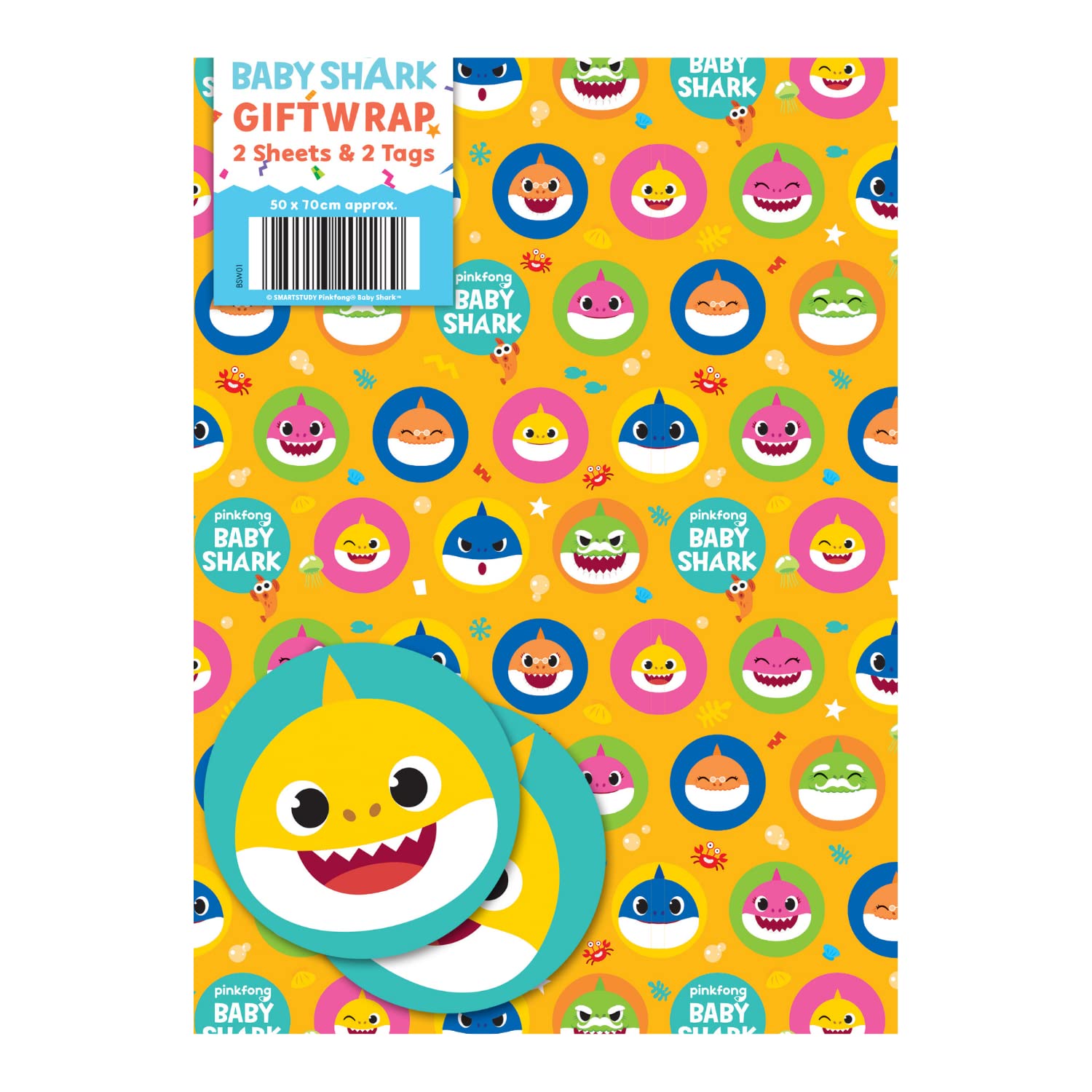 Baby Shark Wrapping Paper 6 Sheets 6 Tags Sheet Size 70cmx50cm Official Product Responsibly Resourced