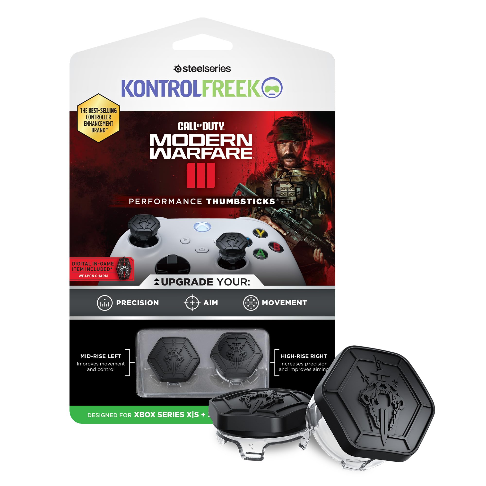 KontrolFreek Call of Duty: Modern Warfare III Performance Thumbsticks for Xbox One (XB1) and Xbox Series X (XBX) | 1 High-Rise, 1 Mid-Rise | Black/Clear