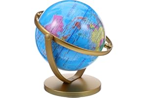 Alipis Rotating 20cm World Globe with English Map on Blue Frame, Desktop Ornament Decor for Geography
