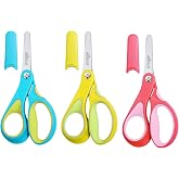 LIVINGO Left Handed Kids Scissors 5" Blunt Craft School Safety 3 Pack | Protective Blade Covers, Ages 4+, Lefty Handle Design, Comfortable Grip, Preschool Craft Activities