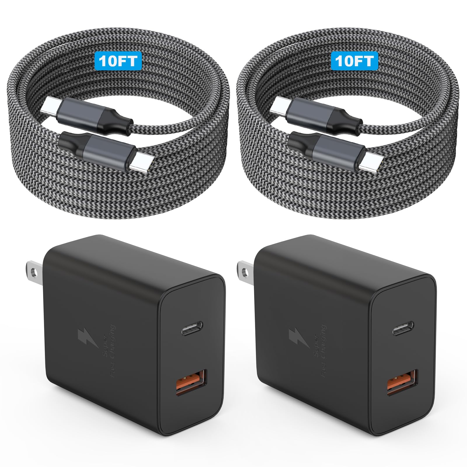 Photo 1 of ***MISSING PIECES*** Extra Long 10Foot 45W Samsung USB C Fast Charger Block Dual Port PD Power Adapter Fast Charging Block,2Pack 10FT Type C Super Quick Charging Cord for Samsung Galaxy S25 Ultra/S25/S24/S23/S22 and More