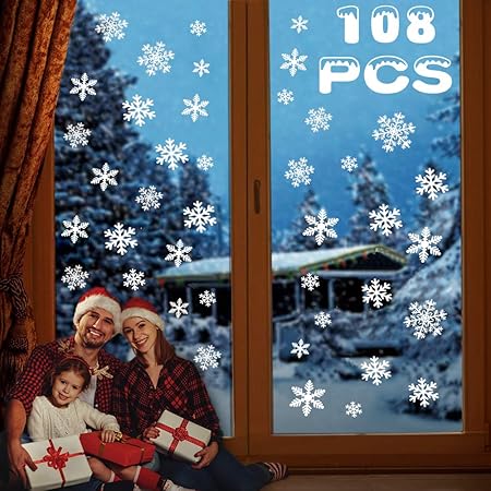 Vetrofanie Natale Adesivo Fiocco Di Neve Natale Adesivi Natale Finestre Vetrofanie Natalizie Per Negozi Adesivi Vetro Natalizi 108 Pcs Natale