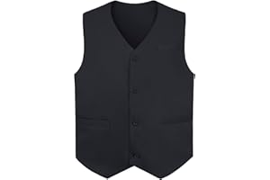 TOPTIE Waiter Uniform Unisex Button Vest For Supermarket Clerk & Volunteer-Black-US Size L