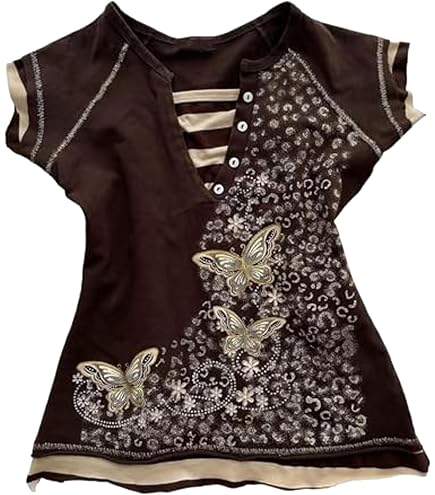 Fairy Grunge Y2k Shirts Vintage Graphic Print Aesthetic Crop Tops