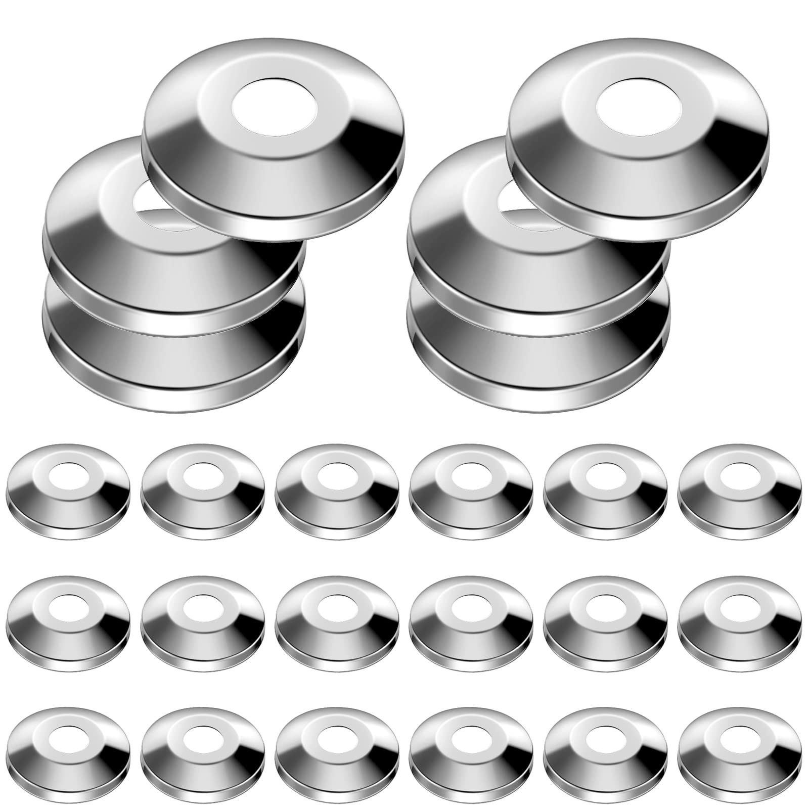 Photo 1 of Honoson 24 Pieces 1/2 Inch Escutcheon Plates Pipe Covers Chrome Plated 304 Stainless Steel Escutcheon Flange Plumbing Cover Plates for 5/8 Inches OD Copper, PEX, PVC Pipe Wall Covers