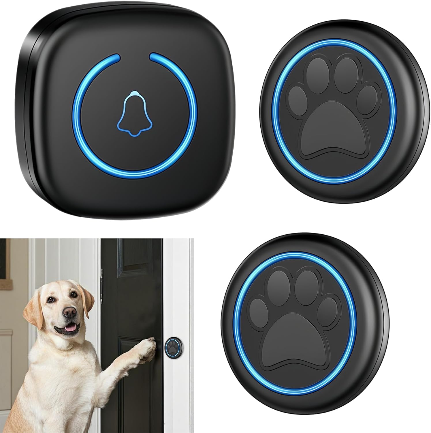 Photo 1 of Dog Door Bell for Potty Training, Smart Wireless Doggie Doorbell to Go Outside, 1000 Feet Long Range with IP65 Waterproof Super-Light Touch Button, 60 Melodies & Adjustable Volume (2 Button)