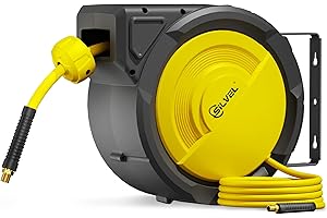 SILVEL Retractable Air Hose Reel, 3/8 in x 80FT Hybrid Hose Max 300PSI, Air Compressor Hose Reel with 6.5Ft Lead in, Auto-Rewind & 180° Swivel Bracket, Ceiling/Wall Mount for Garage, Workshop, DIY