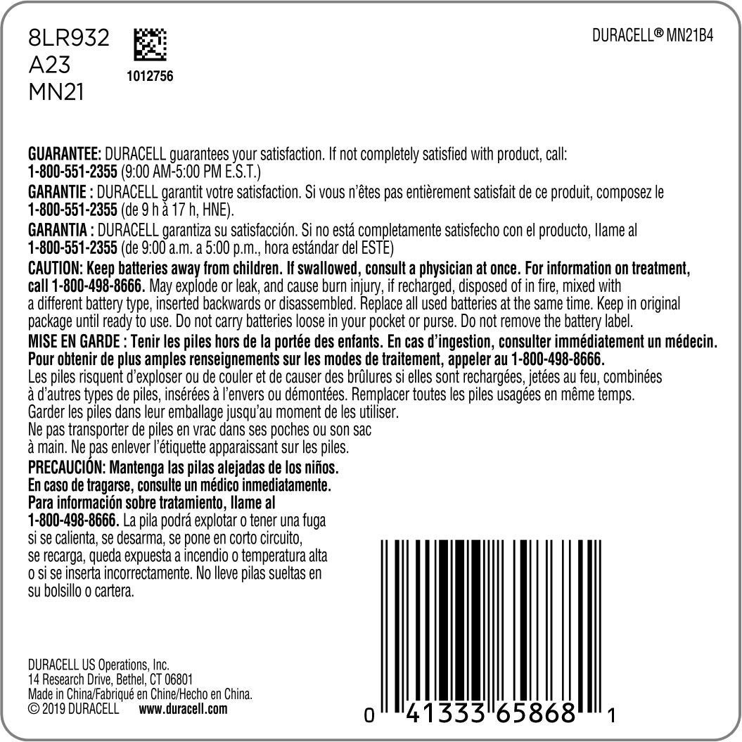 Duracell - 21/23 Alkaline Batteries - long lasting, 12 Volt specialty battery for household and business - 4 count: Industrial & Scientific