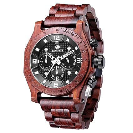 SIHAIXIN Wood Watches for Men Business Luxury Waterproof Watch with Multifunction Date Wooden Chronograph Military�
