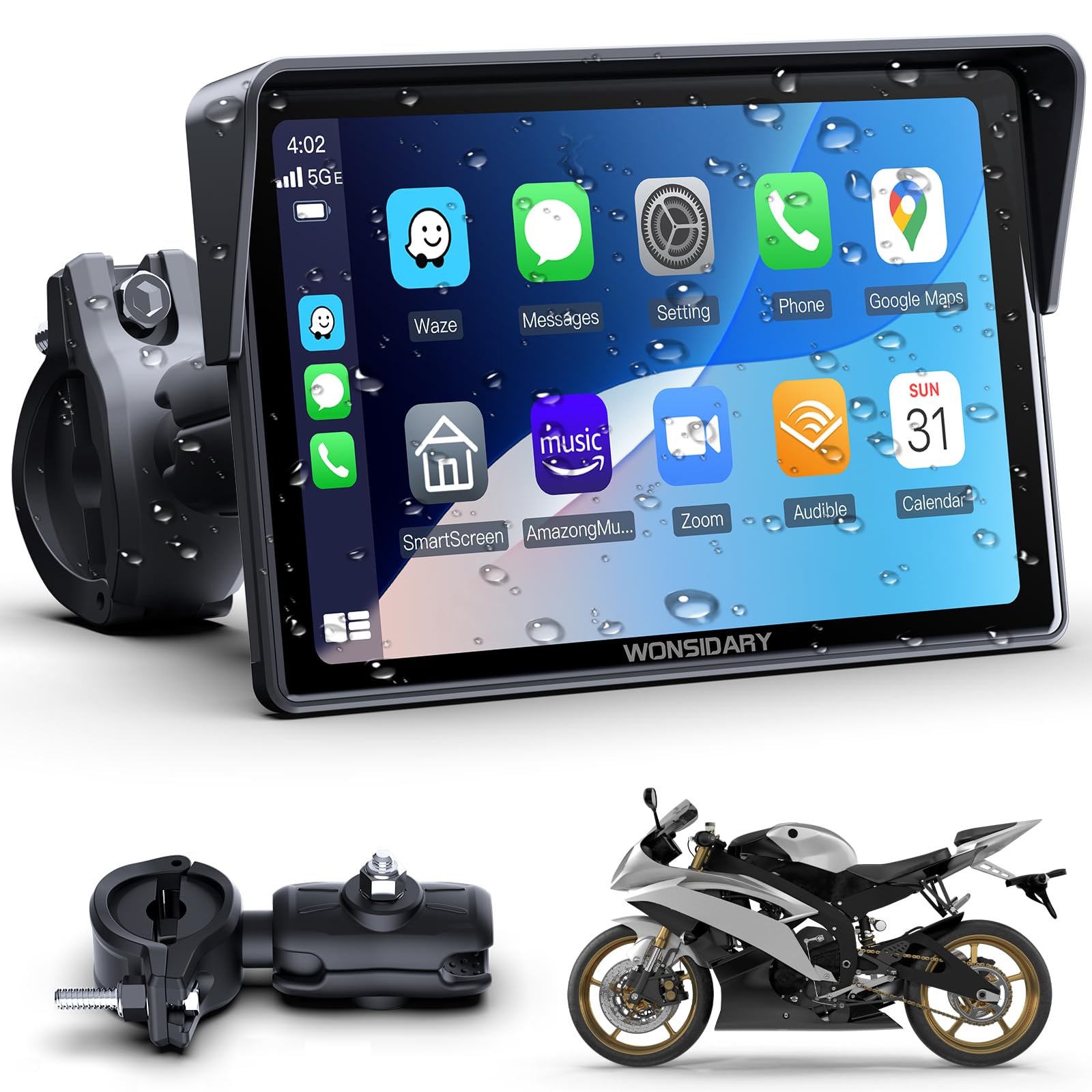 Photo 1 of ***FACTORY SEALED***Wonsidary 5" Motorcycle CarPlay Wireless for Apple CarPlay & Android Auto,W522 Car Play Motorbike Waterproof Touch Screen with Dual Bluetooth,GPS Navigation,Siri/G-Assist,EQ,USB/Hardwired Power Supply